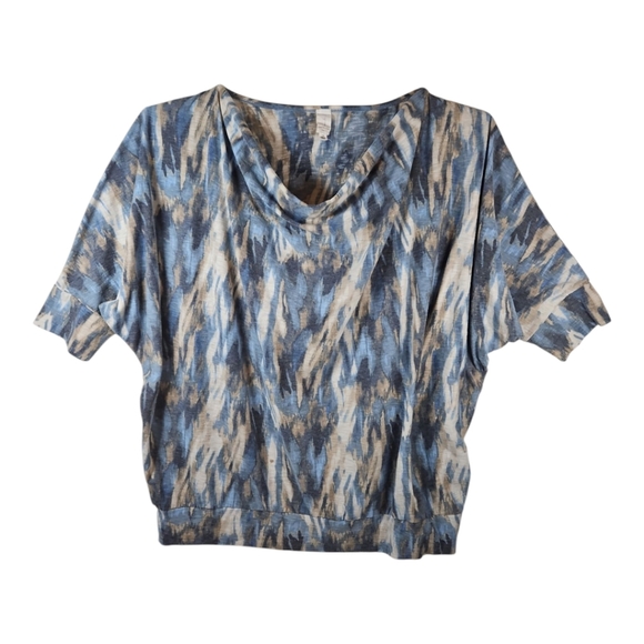 Jones New York Blue Ikat Cowl Neck 3/4 Dolman Sleeve Top 1X - Picture 1 of 9